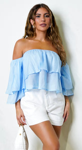 Sema Off Shoulder Layered Crop Top - Blue